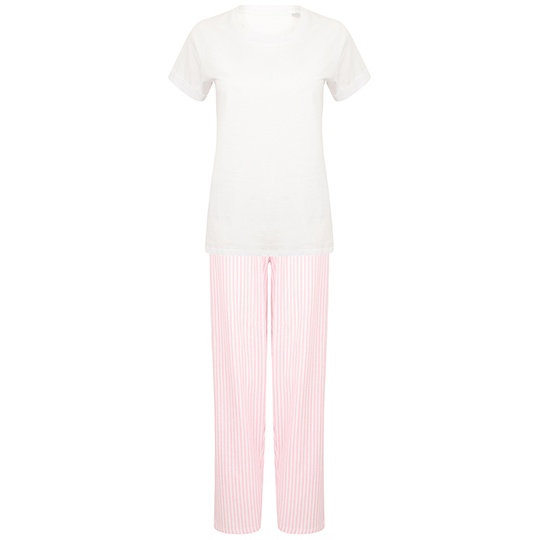 Pizama Meska Dlugie Nogawki Bawelniana TC053 - White & Pink & White Stripe