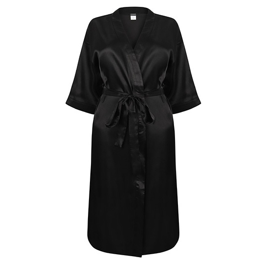 Szlafrok Kimono Damski Satynowy Elastyczny TC054 - Black