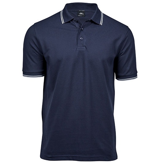 Męskie prążkowane polo stretch TJ1407 - Navy & White