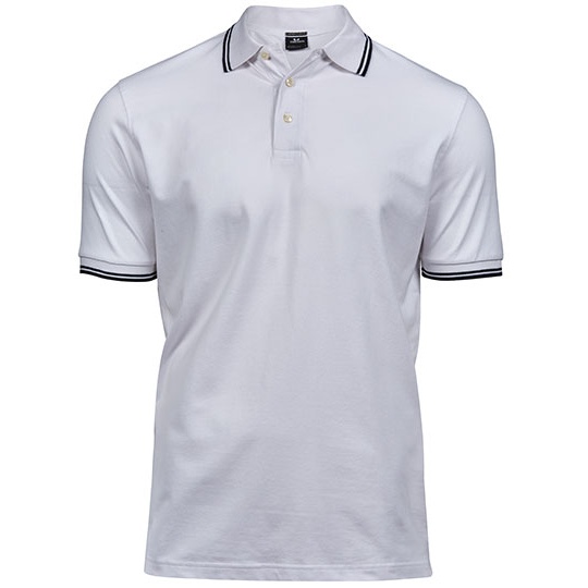 Męskie prążkowane polo stretch TJ1407 - White & Navy