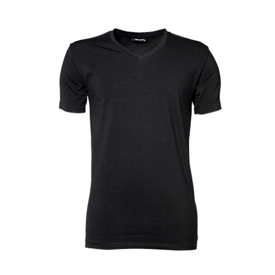 T-shirt Meski Slim Bawelna Elastan Dekolt V TJ401 - Black