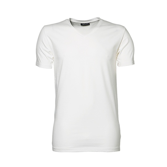 T-shirt Meski Slim Bawelna Elastan Dekolt V TJ401 - White