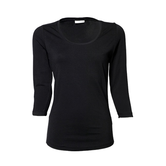 Koszulka Damska Dopasowana Rekawy 3 4 Bawelna Czesana Elastan TJ460 - Black
