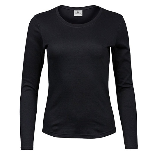 Koszulka Dopasowana Damska Bawełna Organiczna Długi Rękaw TJ590 - Black