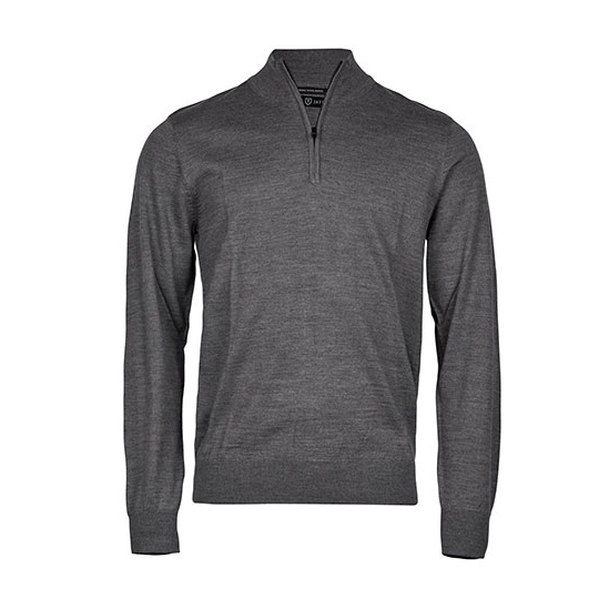 Sweter męski slim z wełny merynosów pół-zip TJ6010N - Grey Melange