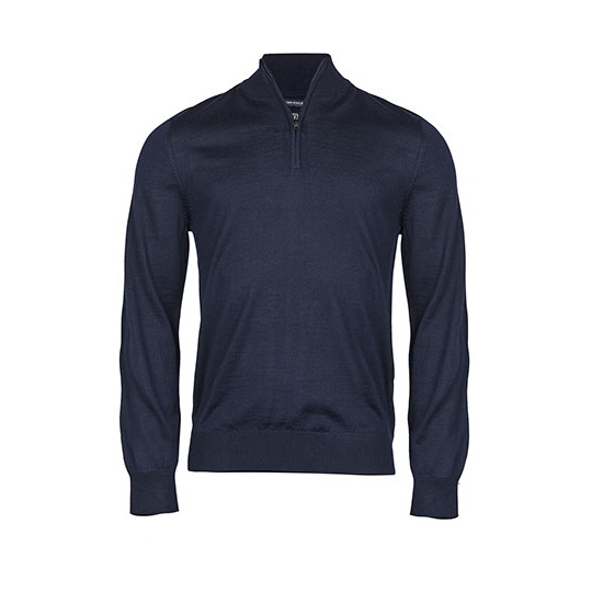 Sweter Męski Slim Wełna Merynosów Pół-Zip TJ6010N - Navy