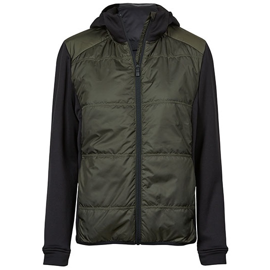 Damska kurtka hybrydowa Slim z kapturem TJ9113 - Deep Green & Black