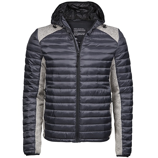 Kurtka Outdoorowa Meska Dopasowana Z Kapturem TJ9610 - Space Grey & Grey Melange