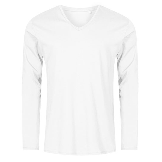 T-Shirt Meski Slim Bawelna Czesana Dlugi Rekaw V-Neck XO1460 - White