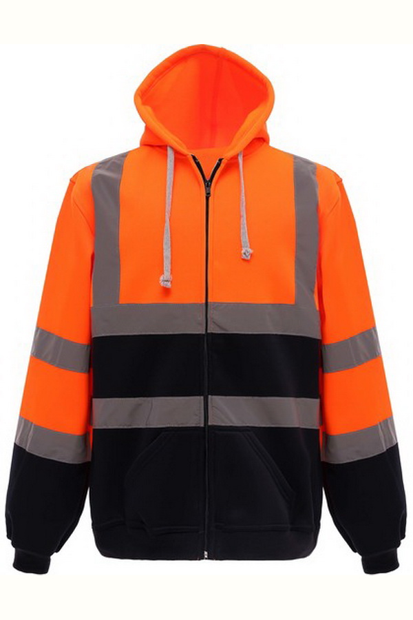 Bluza z Kapturem i Zamkiem Ostrzegawcza YK07 - Orange & Navy