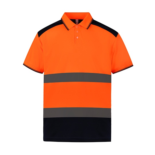Koszulka Polo Męska Hi Vis Oddychająca YK220 - Hi-Vis Orange & Navy
