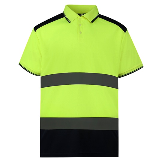 Koszulka Polo Meska Hi Vis Oddychajaca YK220 - Hi-Vis Yellow & Navy