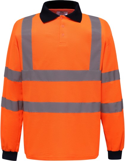 Koszulka Polo Długi Rękaw Ostrzegawcza Hi-Vis Poliester YK310 - Hi-Vis Orange
