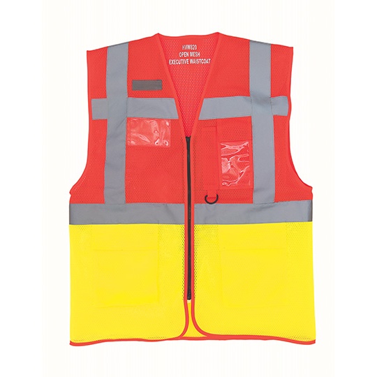 Kamizelka Ostrzegawcza Siatkowa z Poliestru Recyklingowego YK820 - Red & Hi-Vis Yellow