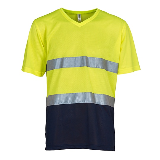 Koszulka Robocza Dekolt V Hi-Vis Oddychająca YK910 - Hi-Vis Yellow & Navy