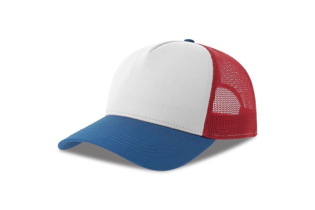 Czapka z Daszkiem Trucker Bawełna Organiczna Recykling Poliester AT535 - White & Red & Royal
