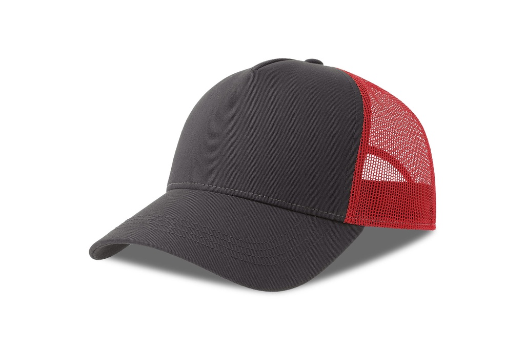 Czapka z Daszkiem Trucker Bawelna Organiczna Recykling Poliester AT535 - Dark Grey & Red