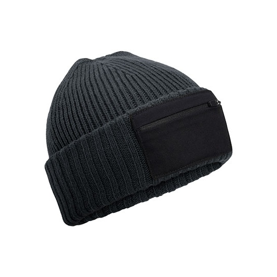 Czapka beanie z kieszonką na zamek CB334R - Graphite Grey & Black