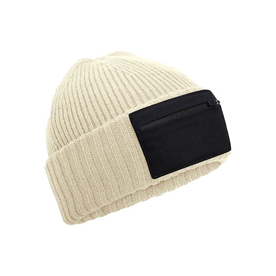 Czapka Beanie z Recyklingu z Kieszenia CB334R - Sand & Black
