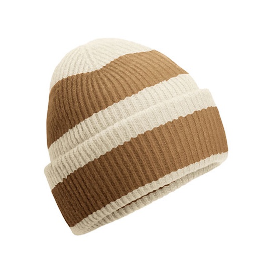 Czapka beanie w paski z wywijanym brzegiem CB391R - Vanilla & Biscuit