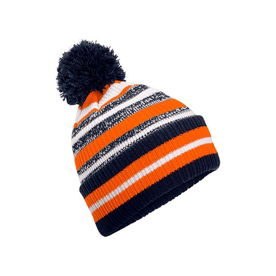 Czapka Zimowa Dzianinowa z Pomponem CB474R - French Navy & Orange
