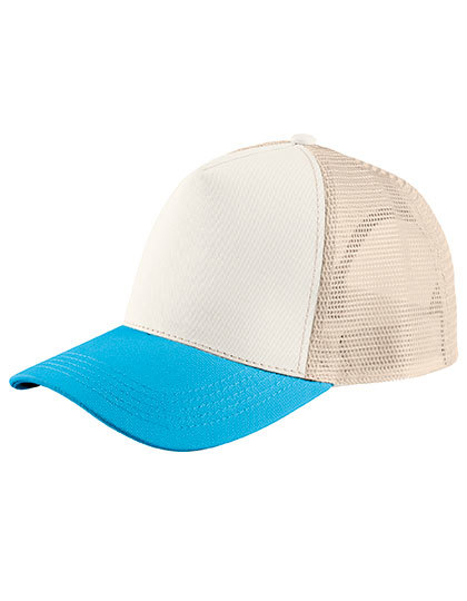 Czapka pięciopanelowa L04451 - Off White & Aqua & Linen