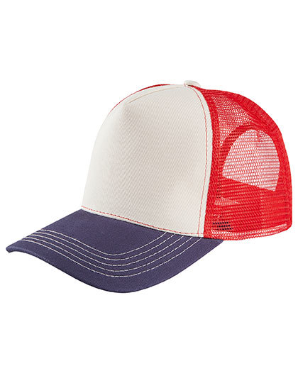 Czapka pieciopanelowa L04451 - Off White & French Navy & Bright Red