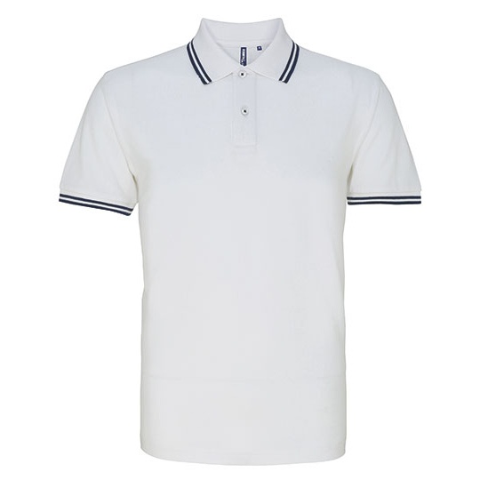 Koszulka Polo Meska Klasyczna Bawelniana Czesana AQ011 - White & Navy