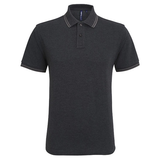 Koszulka Polo Meska Klasyczna Bawelniana Czesana AQ011 - Heather Black & Charcoal
