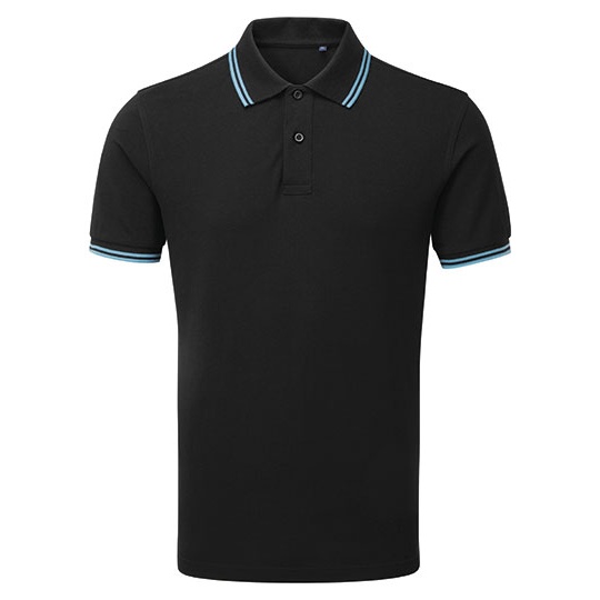 Koszulka Polo Meska Klasyczna Bawelniana Czesana AQ011 - Black & Turquoise