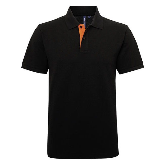 Koszulka Polo Meska Klasyczna Bawelniana AQ012 - Black & Orange
