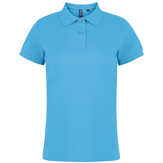 Polo Damskie Dopasowane Bawełniane AQ020 - Turquoise