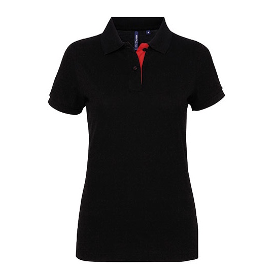 Koszulka Polo Damska Taliowana Bawełniana AQ022 - Black & Red