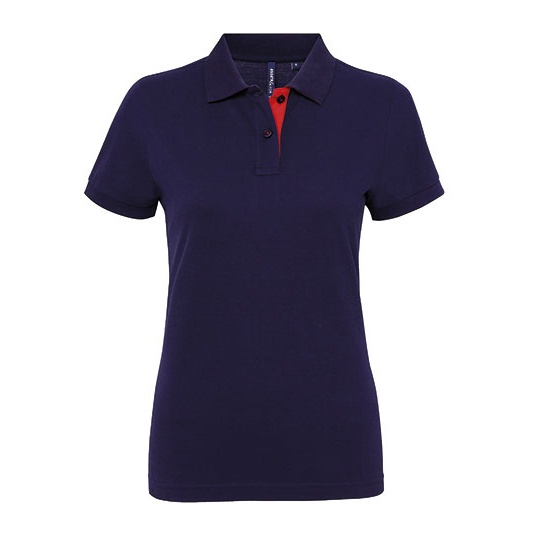 Koszulka Polo Damska Taliowana Bawełniana AQ022 - Navy & Red