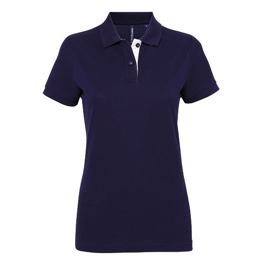 Koszulka Polo Damska Taliowana Bawełniana AQ022 - Navy & White