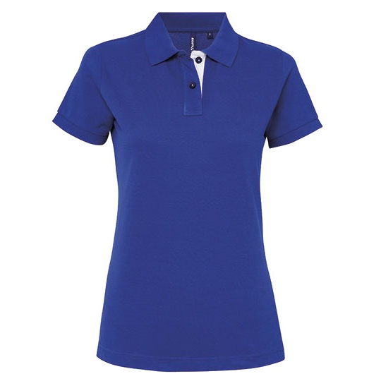 Koszulka Polo Damska Taliowana Bawelniana AQ022 - Royal & White