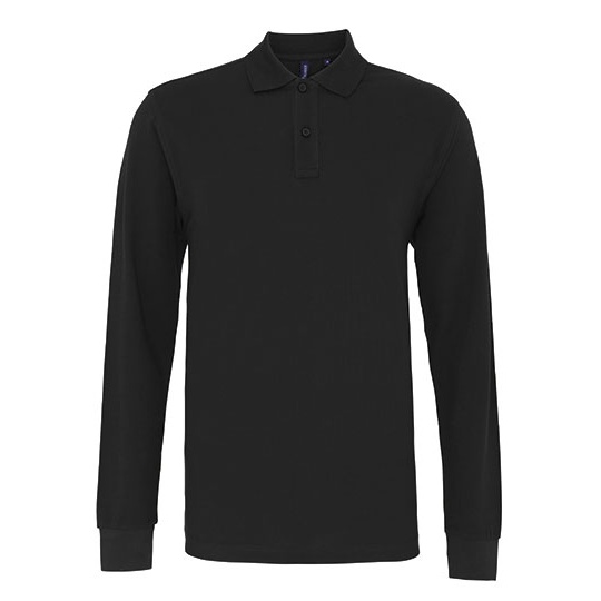 Polo Meskie Klasyczne Dlugi Rekaw Bawelna Czesana AQ030 - Black