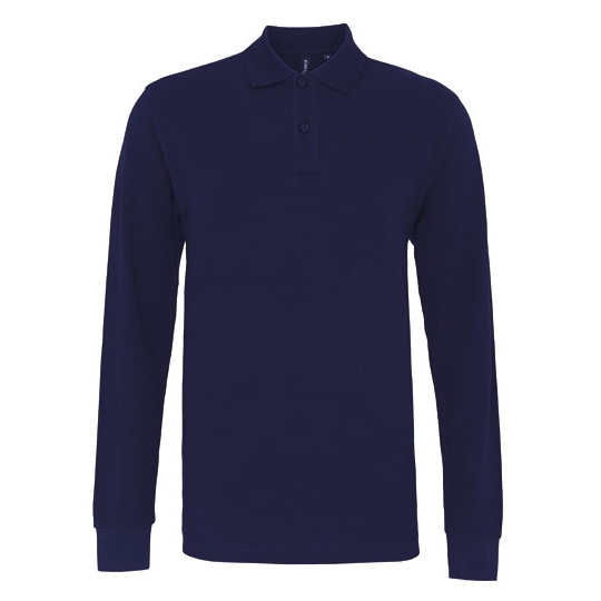 Polo Meskie Klasyczne Dlugi Rekaw Bawelna Czesana AQ030 - Navy