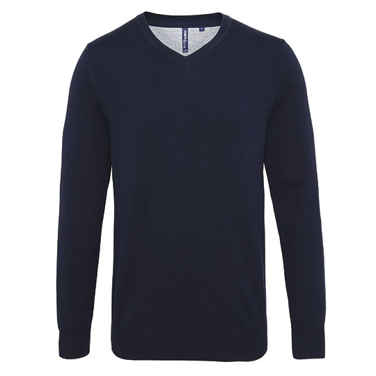 Meski sweter z dekoltem w serek AQ042 - French Navy