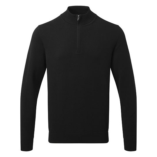 Sweter Meski Bawelniany z Krotkim Zamkiem AQ048 - Black