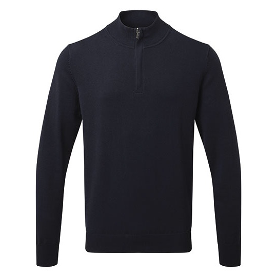 Sweter Meski Bawelniany z Krotkim Zamkiem AQ048 - French Navy