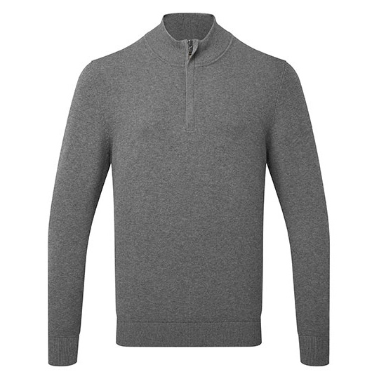 Męski sweter bawełniany z krótkim zamkiem AQ048 - Charcoal