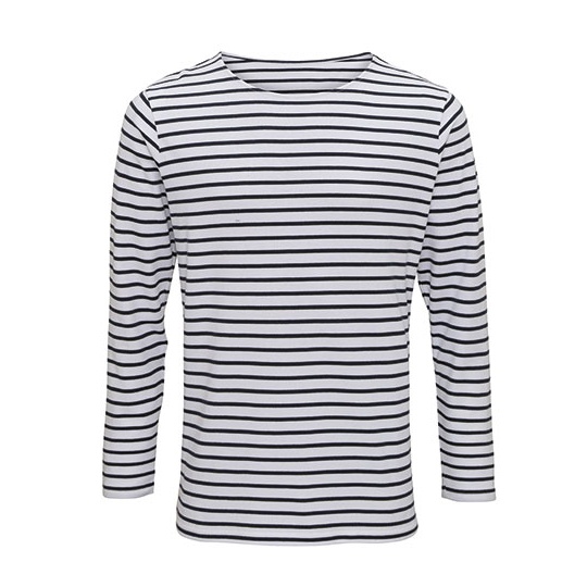 Koszulka Meska Klasyczna Bawelniana Marynarska Dlugi Rekaw AQ070 - White-Navy