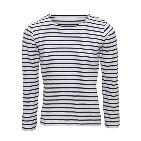 Bluzka Taliowana Bawełniana w Paski AQ071 - White-Navy