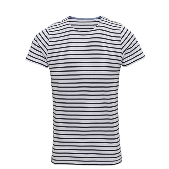Koszulka Klasyczna Bawelniana Marynarska AQ072 - White-Navy