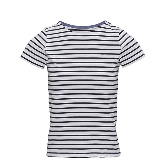 Koszulka Damska Slim Bawełniana w Paski AQ073 - White-Navy