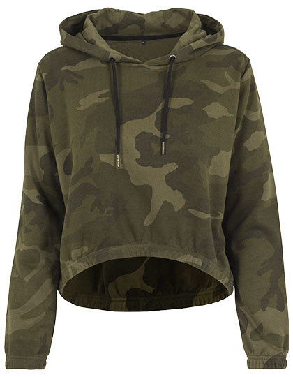 Damska Bluza Crop z Kapturem BY065 - Olive Camo