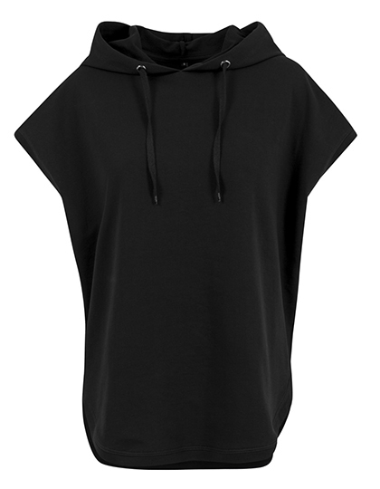 Bluza Damska Oversize Bez Rekawow French Terry Z Kapturem BY034 - Black