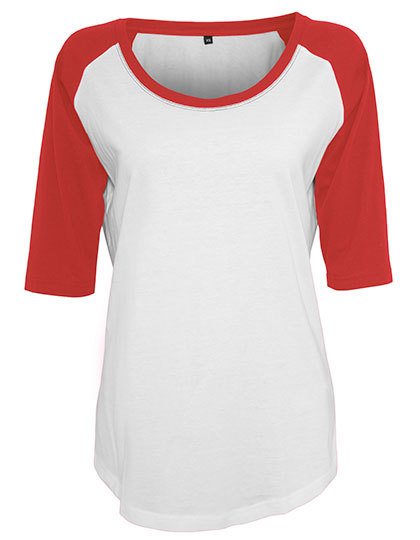Koszulka Damska Raglanowa Bawelniana BY022 - White & Red