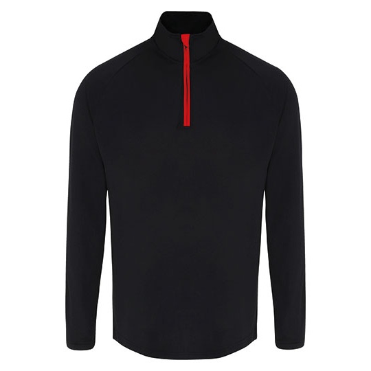 Bluza Meska z Dlugim Rekawem i Zamkiem 1 4 Odprowadzajaca Wilgoc TR110 - Black & Red